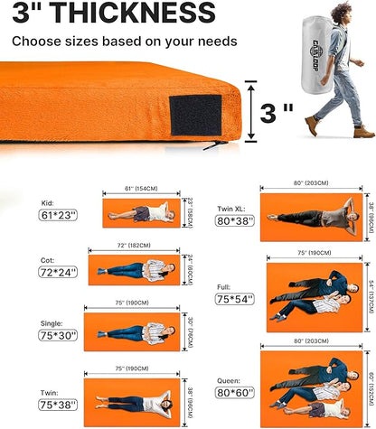 3 Inch GAIALOOP Thick Memory Foam Camping Mattress Sleeping Pad [Car/Tent/Cot] Glamping Portable Floor Mat Roll Up Futon Mattress for Guests Sleepover