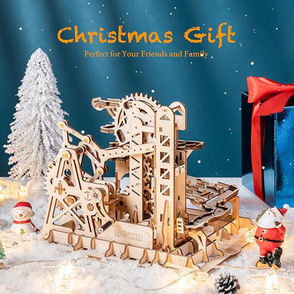 ROKR Marble Run 3D Wooden Puzzles Model Building Kits for Adults - Educational Project Brain Teaser, DIY Crafts for Adults & Kids (Fortress)