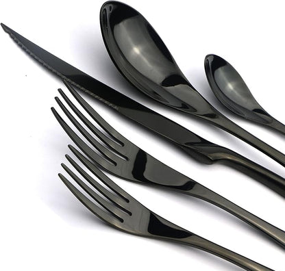 5-Piece 18/10 Stainless Steel Serrated Steak Knife Flatware Set, Mirror Polishing Black, Service for 1