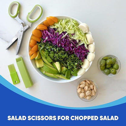 Jenaluca Herb Scissors with Five Blades - Two Pack - Herb Chopper with cleaning comb and safety cover