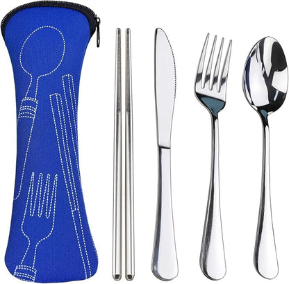 Portable Silverware Set with Case, Lengnoyp Travel Camping Utensils Set, Premium Stainless Steel Travel Cutlery Set