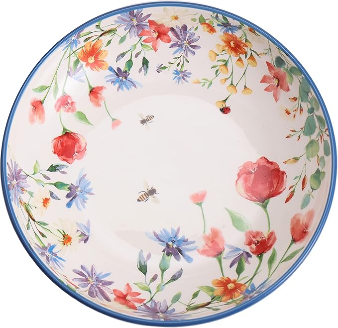 Bico Summer Provence Pasta Bowls, 35oz Salad Bowl Set of 4, Large Ceramic Serving Dinner Bowls for Soup and Cereal, Microwave and Dishwasher Safe, Gift for Housewarming and Thanksgiving