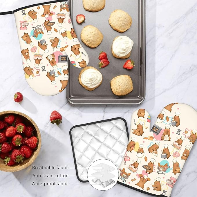 Capybara Gifts for Women, Funny Capybara Oven Mitt & Pot Holder Set, Heat