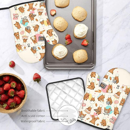 Capybara Gifts for Women, Funny Capybara Oven Mitt & Pot Holder Set, Heat