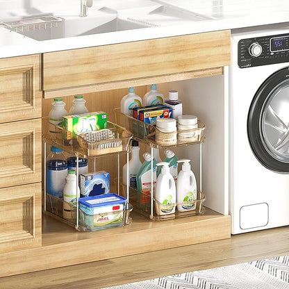 Delamu 2-Tier Under Sink Organizers and Storage, Pull Out Kitchen Pantry