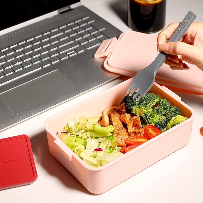 linoroso Stackable Bento Box Adult Lunch Box | Meet All You On-the-Go Needs for Food, Salad and Snack Box, Premium Bento Lunch Box for Adults Include Utensil Set, Dressing Containers - Frozen Berry