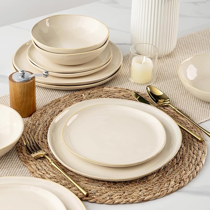 AmorArc Ceramic Dinnerware Sets,Handmade Reactive Glaze Stoneware Plates and Bowls Sets,Highly Scratch Resistant | Dishwasher & Microwave Safe Dishes Set,Service for 4 (12pc)