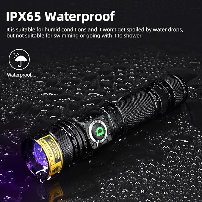 DARKDAWN UV 395nm Light Flashlight USB Rechargeable Ultraviolet LED Woods Lamp Portable Blacklight for cat Urine Detection Dry Stains, Uranium Glass, Resin Curing, D300 395 nm