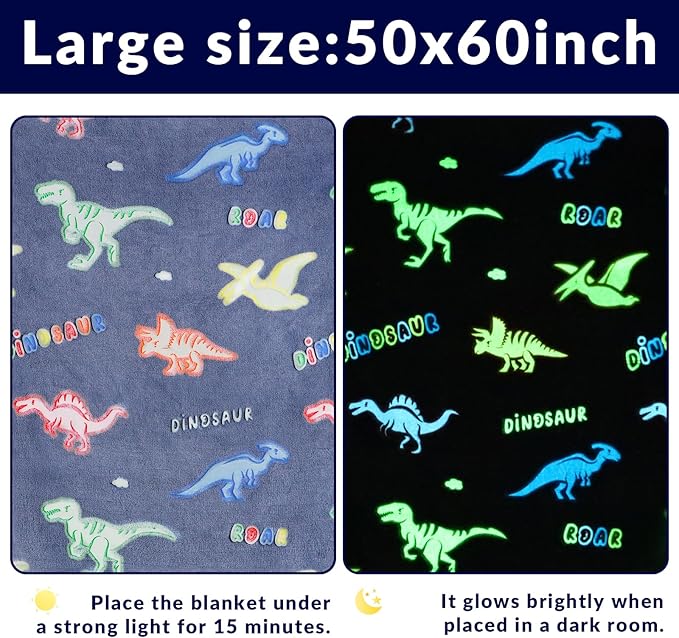 Dinosaur Gifts Toys for Boys - Glow in The Dark Blanket Birthday Christmas Easter Dinosaurs Gift for Kids Age 2 3 4 5 6 7 8 9 10 12 Year Old Boy