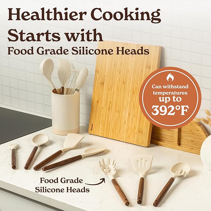 Silicone Kitchen Utensils Set & Holder: Cooking Utensils Set