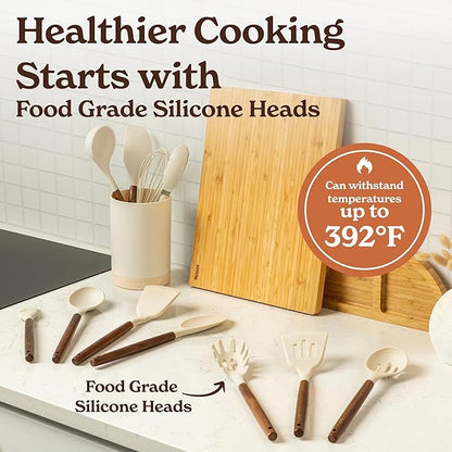 Silicone Kitchen Utensils Set & Holder: Cooking Utensils Set