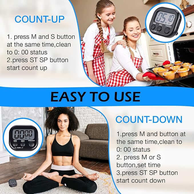 Leumoi 24 Pcs Digital Kitchen Timers Magnetic Back Timers Bulk Large Screen