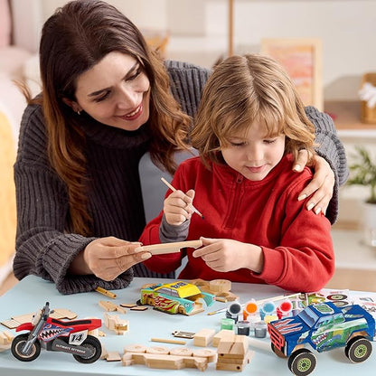 JOYIN Kids Craft Kit Build & Paint Your Own Wooden Race Car Art & Craft Kit DIY Toy Make Your Own Car Truck Toy Construct and Paint Kit, Presents for Kids