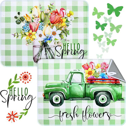 SiliFine 2 Pcs Dish Drying Mat for Kitchen, Spring Floral Absorbent Microfiber