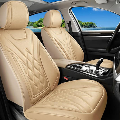 Car Seat Covers Compatible with Hyundai Kona 2018-2025 2026 - Full Set 5 Seats Luxury Leather All-Weather Seat Cushions & Protectors, Waterproof & Breathable, Airbag Compatible (Beige)