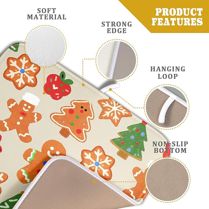 Christmas Dish Drying Mat for Kitchen Counter 16x18 Cute Gingerbread Themed