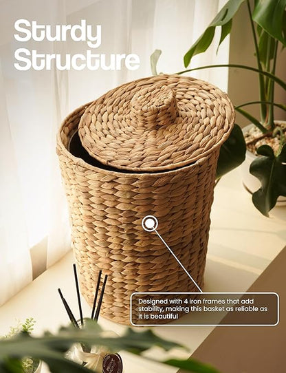 Set of 2 Wicker Trash Can with Lid