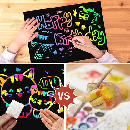 ZMLM Scratch Paper Art Craft: 2 Pack Rainbow Scratch Set for 3 4 5 6 7 8 9 10 Years Old Girls Boys Students Drawing Coloring Black Magic Art Supplies Kits Gifts School Birthday Party Toys(Classic)