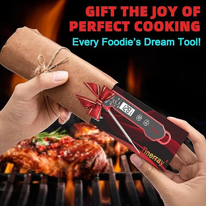 Digital Meat Thermometer for Cooking – Waterproof Instant Read Food Thermometer with Backlight & Calibration, Fast Read, Folding Probe for BBQ, Grill, Candy, Deep Fry, Kitchen, Liquids, Beef（Red）