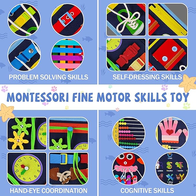 Gojmzo Busy Board Montessori Toys for Toddler Boys & Girls Gifts, Sensory Toys for Toddlers, Educational Travel Preschool Activities Learning Alphabet Count Fine Motor Skills