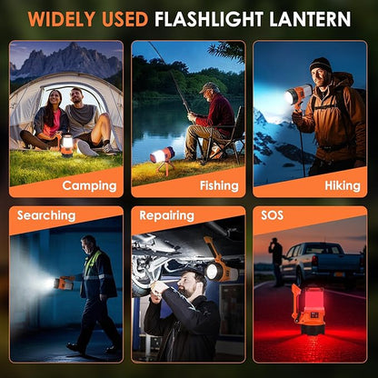 Tripod Rechargeable Camping Lantern, 6 Modes LED Flashlight Handheld Spotlight with 4000LM, 4400mAh Power Bank, IPX4 Waterproof Searchlight Work Light for Emergency Hiking Survival Kit - Orange