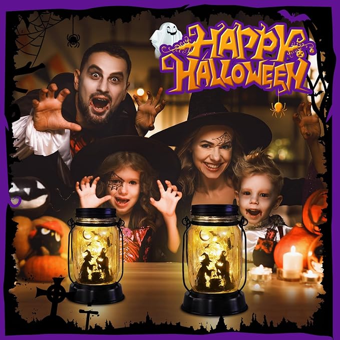 Halloween Decorations Halloween Decor Witch Solar Lanterns Witch Decorations Outdoor Lights Solar Garden for Yard, Patio,Backyard,Porch Torches Light