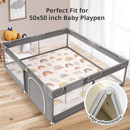Foldable Baby Play Mat, PIGLOG 50x50 Playpen Mat, 0.6in Thick Waterproof Playmats for Babies and Toddlers Kids, Safe Foam Playmat for Tummy Time, Reversible Portable Baby Floor Mat for Infant, Rainbow