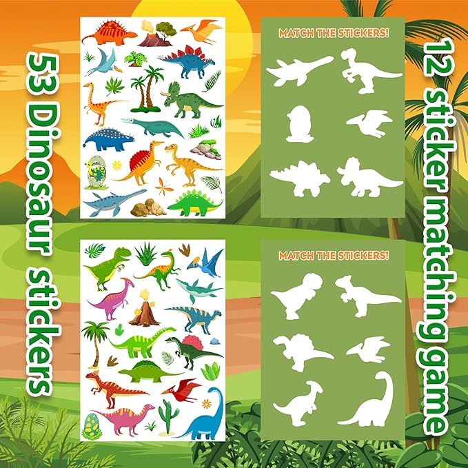 Reusable Sticker Book for Kids 1-3, Jelly Sticker Books for Toddlers 2-4 Years, Dinosaur Stickers for Kids, Toddler Travel Essentials Toys Plane Activities (Dinosaur)