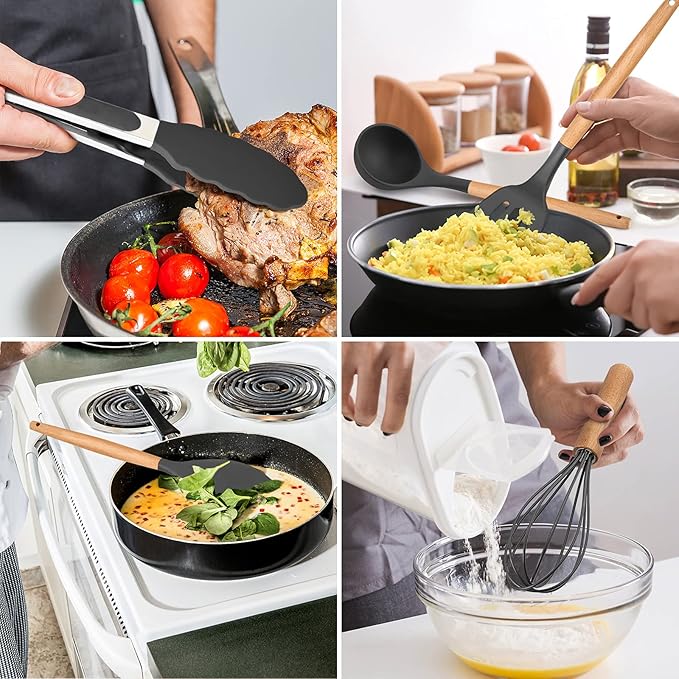 Kitchen Utensils Set of 12, E-far Silicone Cooking Utensils