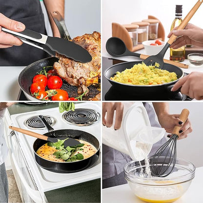 Kitchen Utensils Set of 12, E-far Silicone Cooking Utensils