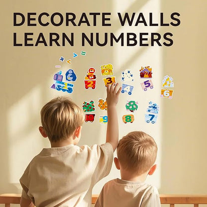 Dotimo 25 PCS Removable Reusable Animal Window Stickers for Toddlers 1-3 - Learn Numbers 1-10 & Math Symbols, Safe & Mess-Free Learning Decor for Home, School, Travel