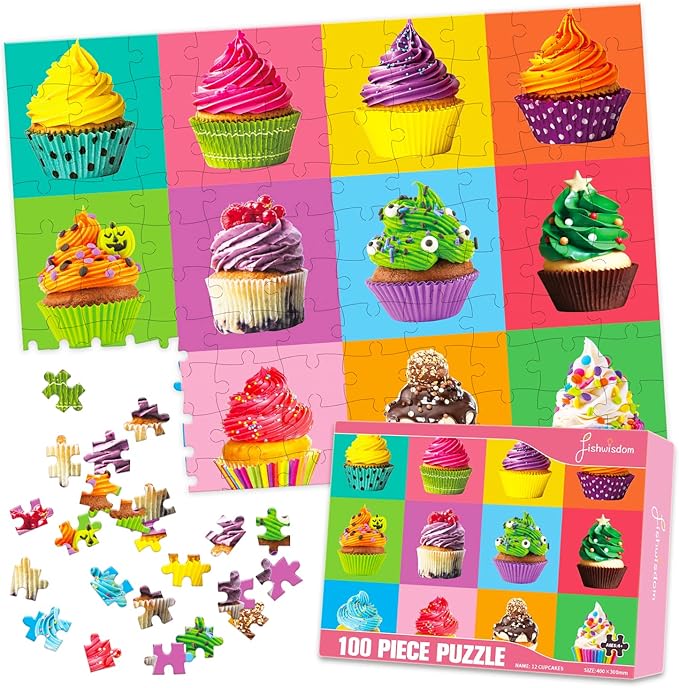 100 Piece Donuts Jigsaw Puzzle for Kids Teens Age 4-8 Gift Family Time (Cupcakes)