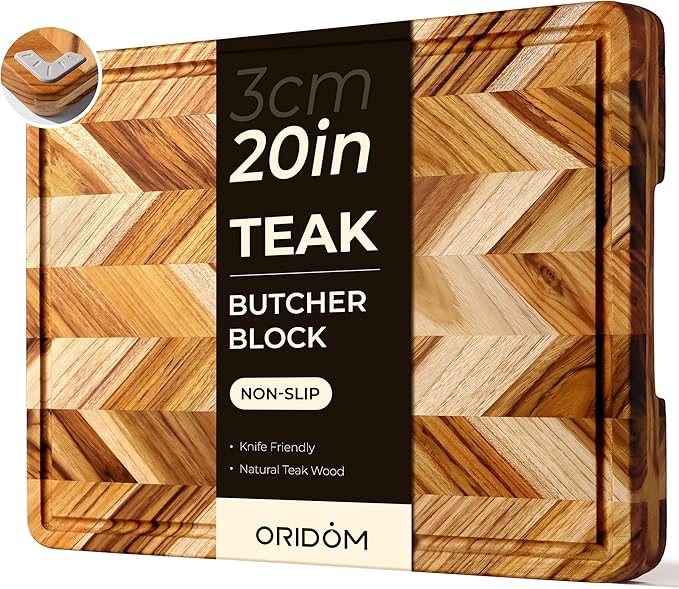 Teak Wood Cutting Board for Kitchen Extra 20'' Large End Grain Heavy Duty