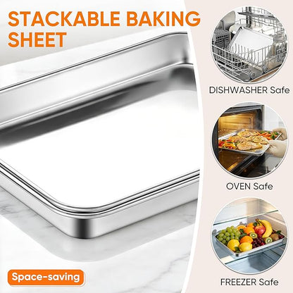 LIANYU Stainless Steel Baking Sheet Pans of 2, 12.4x9.7 Inch Quarter Sheet Pan