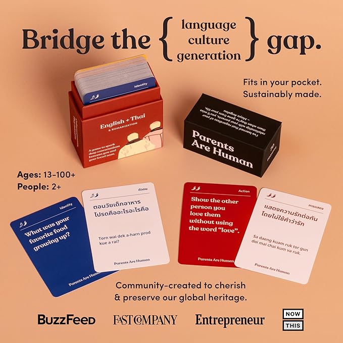 Parents Are Human, Relationship Cards, Get to Know Each Other Better, Parents, Families, Teens & Kids Relationship Building, Light & Deep Questions, 70 Questions & Activity Cards, English +Thai