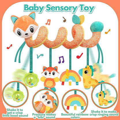 Baby Car Seat Toys Activity Stroller Toy for Boys Girls 0 3 6 9 10 12 Months, Spiral Hanging Plush Toys,Baby Shower Thank You Gift, Medium