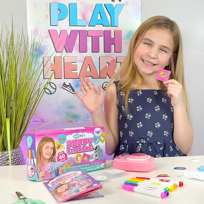 Puffy Sticker Maker Kit for Kids - Make Your Own 3D Stickers Ages 6-10 - Create DIY Craft Machine Unicorn Arts and Crafts Kits for Girls & Boys (60 Stickers)
