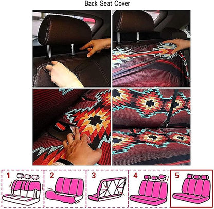 Ladybug Auto Interior Seat Cover 10 Pack, Blue Lady Bug Universal Fit for Most Vehicles, Cartoon Ladybug Dots Split Back Bench Seat Cover Seatbelt Pads Keychain