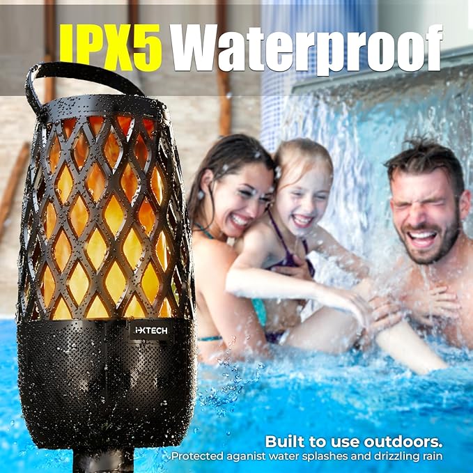 IXTECH Outdoor Bluetooth Speaker Waterproof Wireless Portable Speaker with LED Flame Lights Linkable Torch Lantern for Party Pool Camping Halloween Christmas Birthday Gift 2 Pack