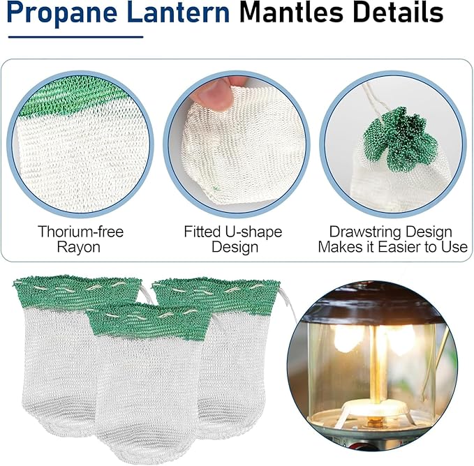 Upgrade Camping Lantern Accessories, Camping Lantern Mantles for Coleman Standard String Tie #21 Mantles(20 Total Mantles)