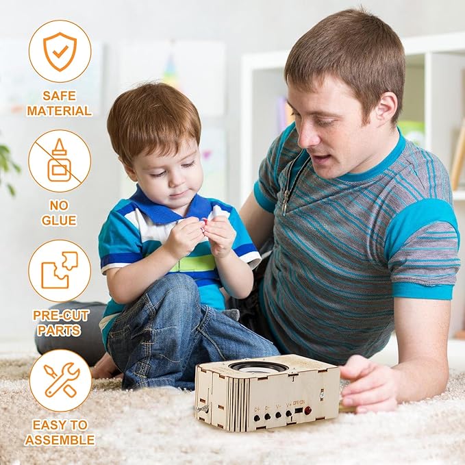 STEM Kits for Kids Ages 8-12 Wooden FM Radio Kit with Snap Circuit for 9 10 11 13 Year Old Boy Crafts 3D Puzzle Science Project with DIY Surface Educational Birthday Gifts for Boys and Girls
