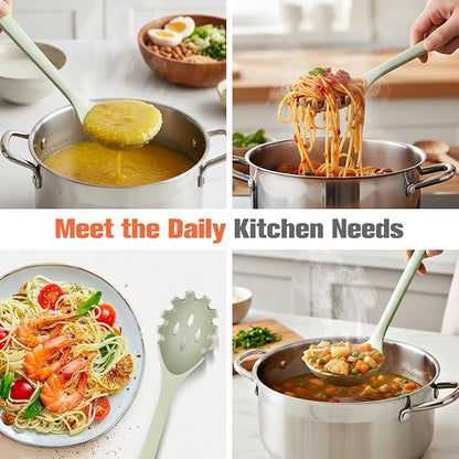 Silicone Spaghetti Spoon&Soup Ladle Cooking Utensils Set of 2, No Scratch