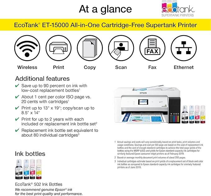 Epson EcoTank ET-15000 Wireless Color All-in-One Supertank Printer