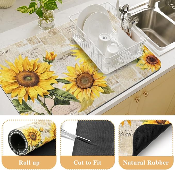 Kitchen Countertop Dish Drying Mat, Super Absorbent Coffee Bar Mat
