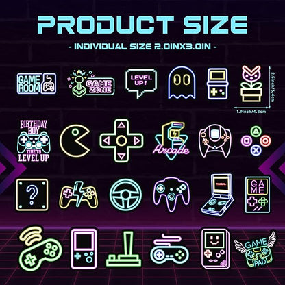 51 Pcs Neon Game Stickers for Kids Glow in The Dark, Gamer Inspirational Sticker for Water Bottle, Vinyl Waterproof Laptop Decals for Teens Girls Boys, Students Adults Sticker Pack