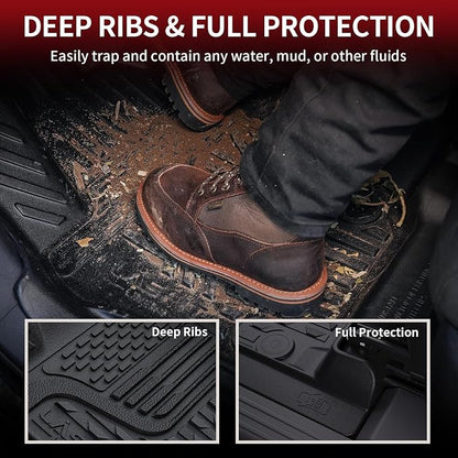 LASFIT Floor Mats for Dodge Ram 1500 2013-2018 & 1500 Classic 2019-2024 Quad Cab Bench Seat(Not for Bucket Seat & Vinyl Flooring), All Weather TPE Custom Fit Car Mats Floor Liners 1st Row Only, Black
