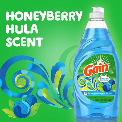 Gain Ultra Bleach Alternative Dishwashing Liquid Dish Soap, Honey Berry Hula Scent - 21.6 Fluid Ounce (Pack of 2)