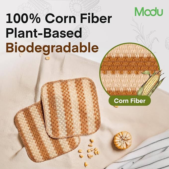 Modu 10 Pcs EcoCorn Dish Sponges Scrubbers – 100% Corn Fiber, Biodegradable