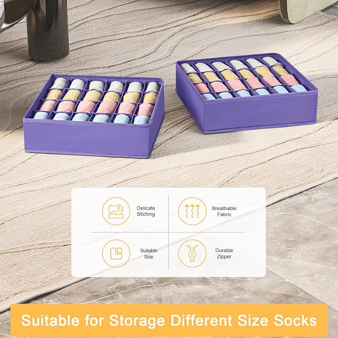 Joyoldelf Sock Drawer Organizer Divider 2 Packs Underwear Organizer, 24 Cell