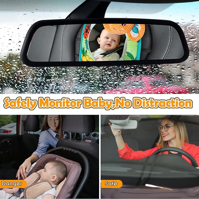 Car Seat Toy, Baby Car Mirror Toy for Rear Facing, Travel Baby Activity Center with Hanging Engaging Toys for Infants Babies 0-6-12-18 Months Boy Girl